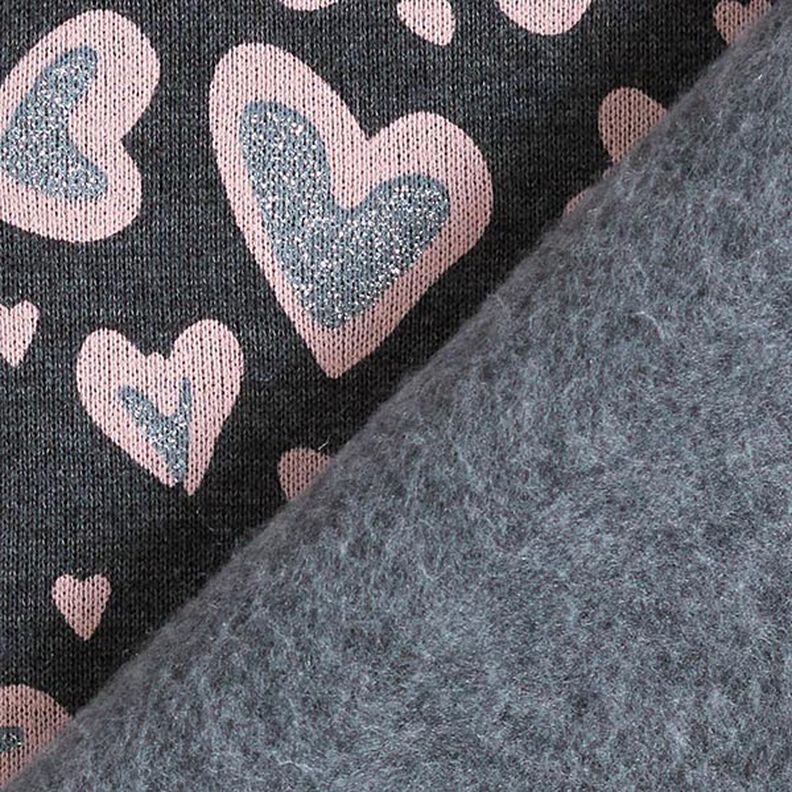 Brushed Sweatshirt Fabric Glitter Leopard Hearts – anthracite,  image number 6