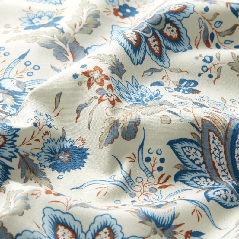 Cotton Poplin delicate paisley flowers – cream/baby blue,  image number 2