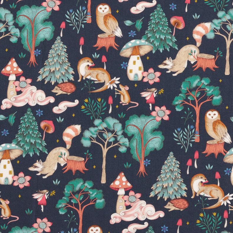 Cotton Poplin Fairytale forest Digital Print – blue-black,  image number 1