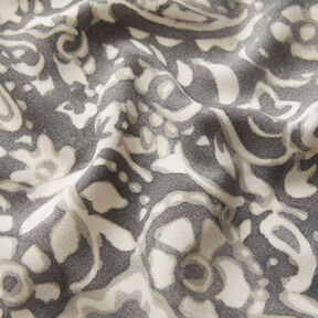Crepe fabric paisley and flowers – grey/white, 