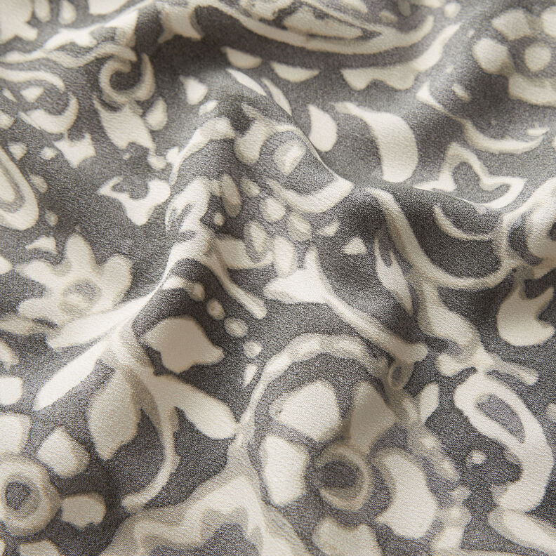 Crepe fabric paisley and flowers – grey/white,  image number 2