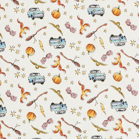Cotton Poplin Licensed Fabric Harry Potter Snitch, Fawkes and Firebolt | Warner Bros. – offwhite, 