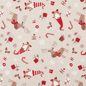 Decor Fabric Half Panama Elves and Reindeer – beige/red, 