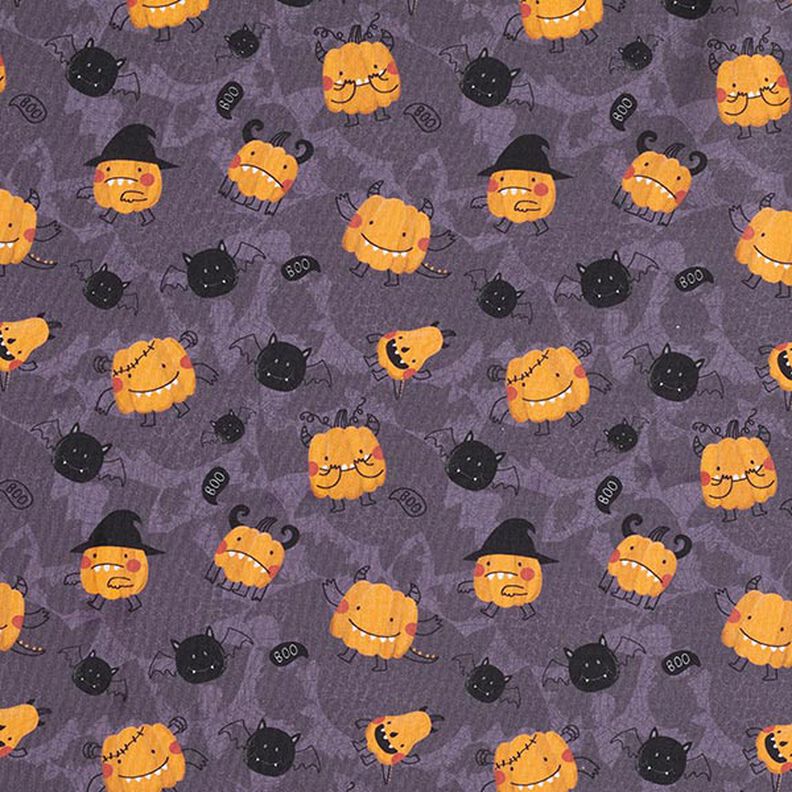 Cotton Poplin Scary Pumpkins – aubergine/orange,  image number 1