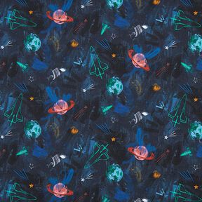 Brushed Sweatshirt Fabric Cosmos Digital Print – navy blue, 