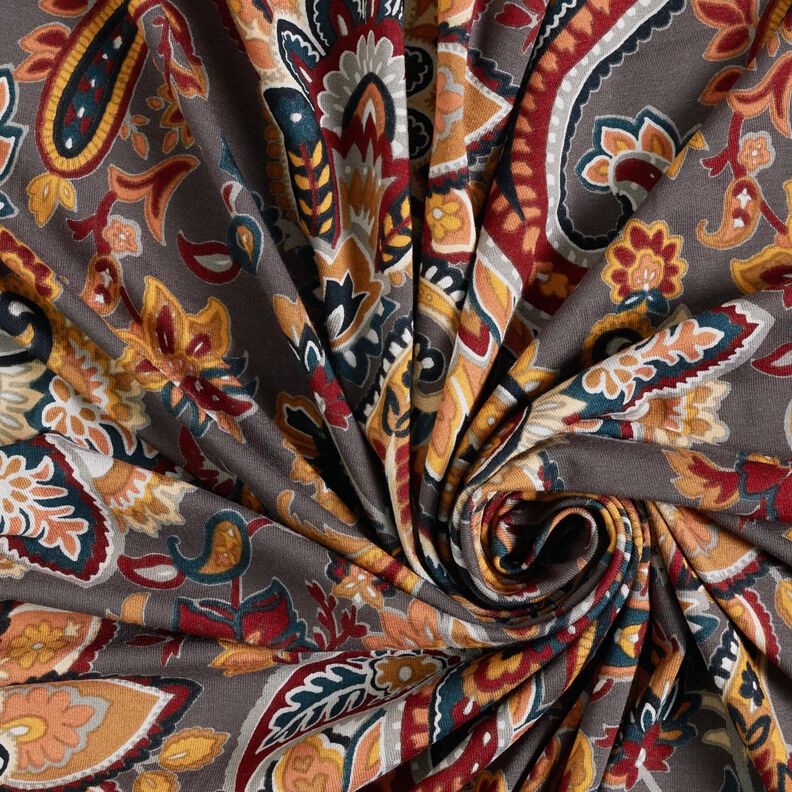 Viscose Jersey Paisley – stone grey/mustard,  image number 3