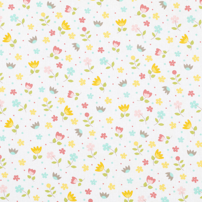 Cotton Poplin Flower meadow and dots – white,  image number 1