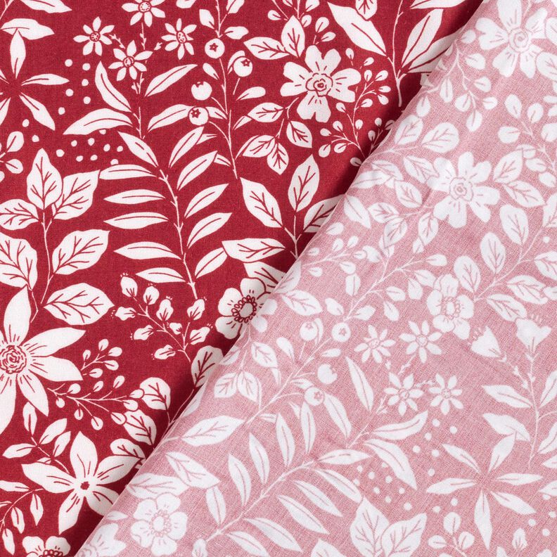 viscose fabric Flowers and branches – carmine/white,  image number 4