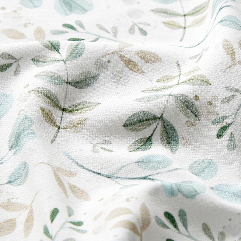 GOTS Cotton Jersey Mini watercolour branches digital print – white/pale mint,  image number 2