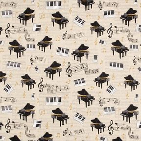 Decor Fabric Half Panama grand piano and sheet music – natural/black, 