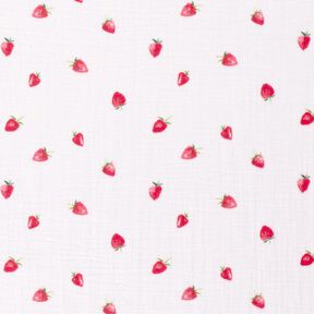 Double Gauze/Muslin watercolour strawberries Digital Print – white, 