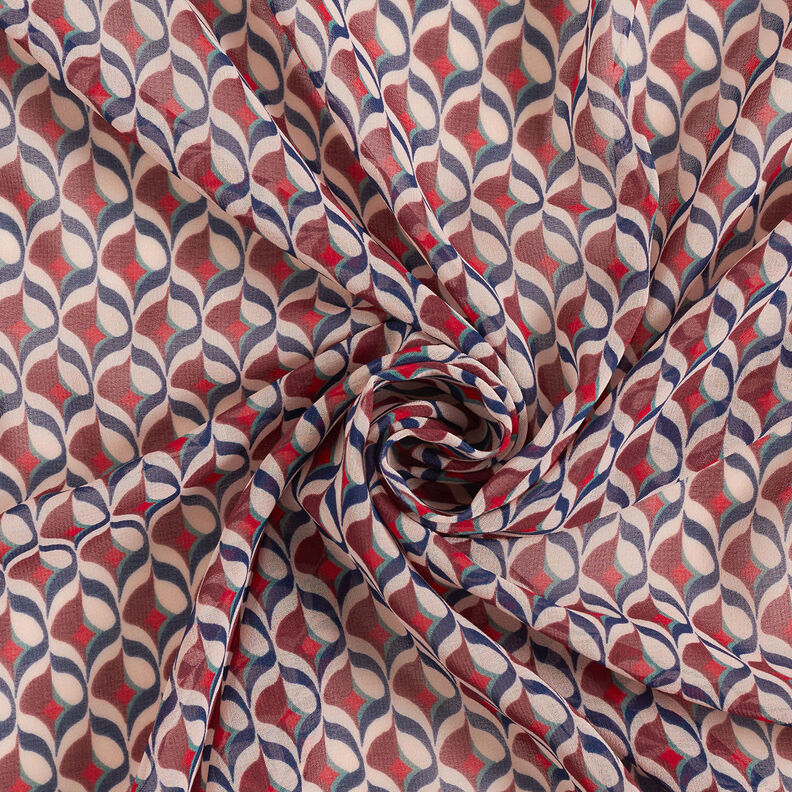 Chiffon retro pattern – white/dark red,  image number 4