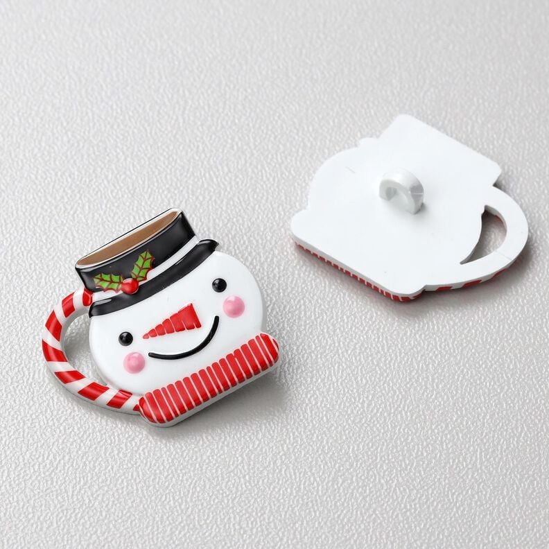 Shank Button Snowman [25 mm] – white/red,  image number 1