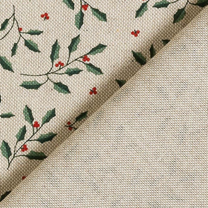 Decor Fabric Half Panama Christmas branch – natural/fir green,  image number 4