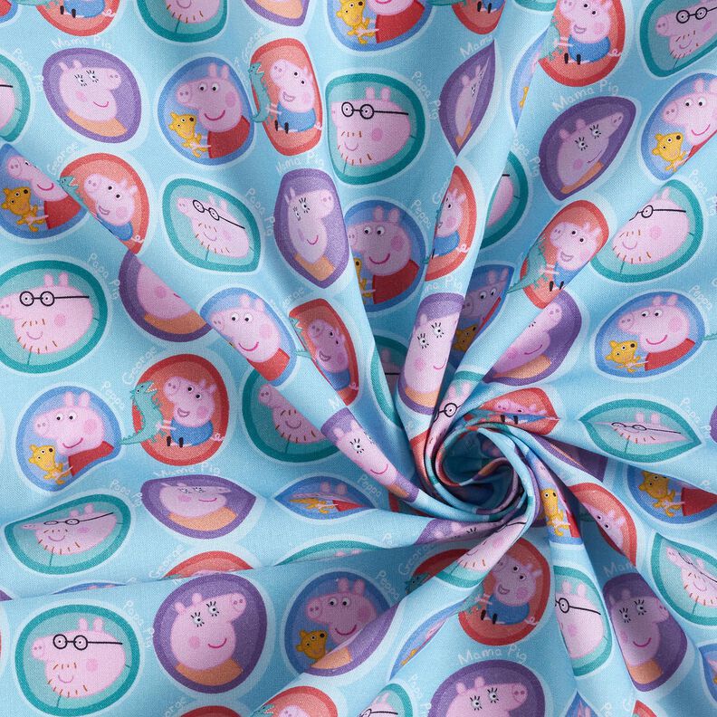 Cotton Poplin Peppa Faces Licensed Fabric | ABC Ltd – light turquoise,  image number 3