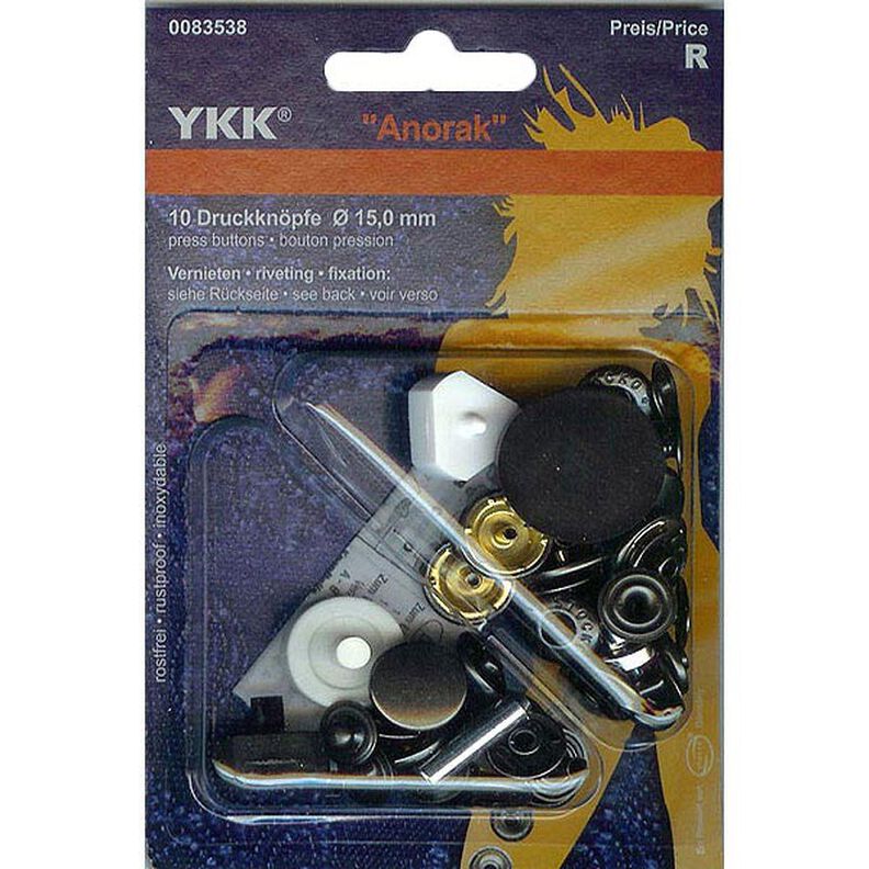 No-Sew Press Fasteners Anorak 3 – black | YKK,  image number 1