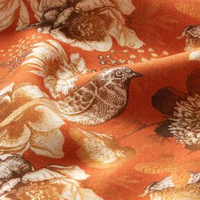 viscose fabric birds and wild roses – terracotta/caramel, 