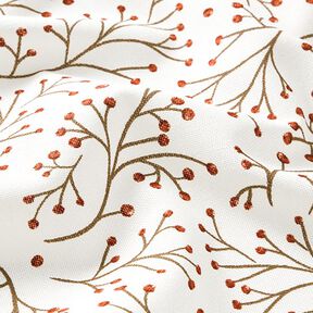 Decorative fabric half Panama branches with berries – offwhite, 