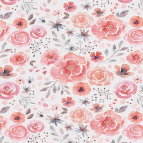 Watercolour roses cotton jersey – white/pink, 