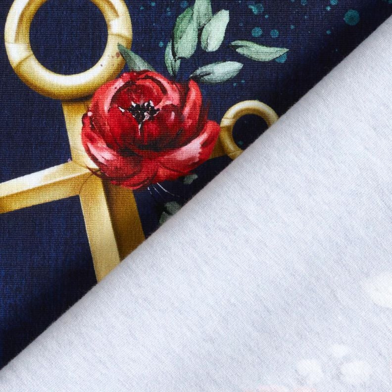 Cotton Jersey Anchors and roses | Glitzerpüppi – midnight blue/antique gold,  image number 4