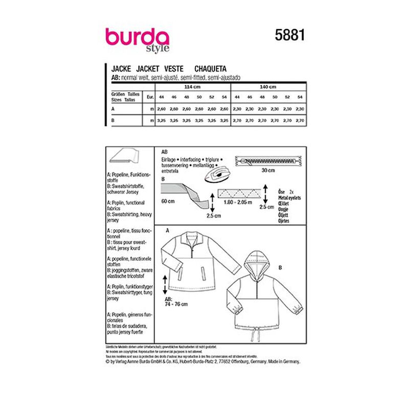 Plus-Size Jacket | Burda 5881 | 44-54,  image number 9