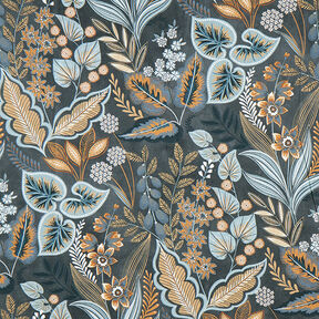 Decor Fabric Half Panama Paisley Leaves – blue grey, 