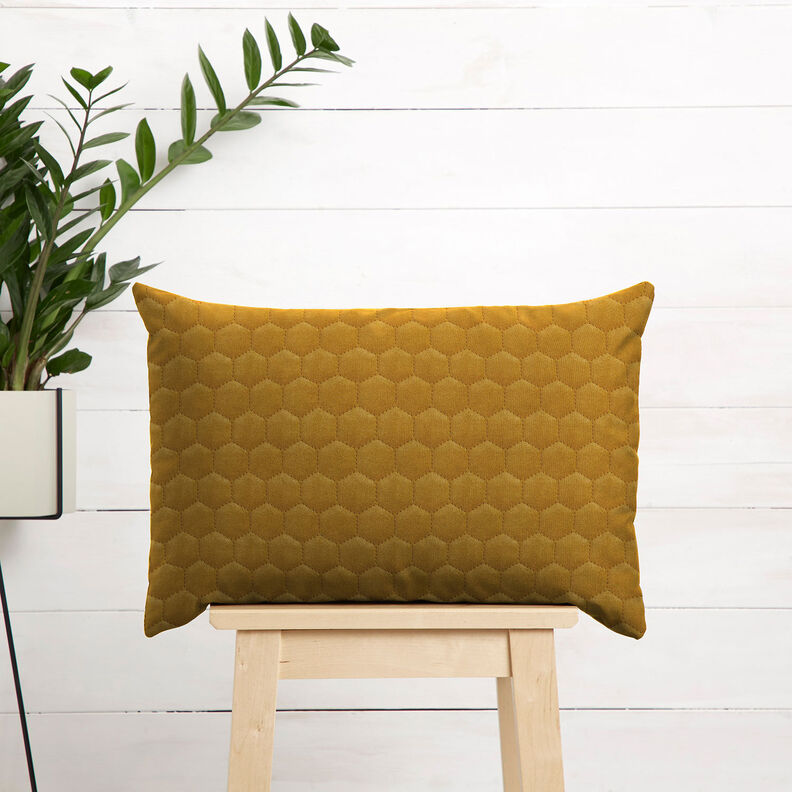 Upholstery Fabric Velvet Honeycomb Quilt – mustard,  image number 9