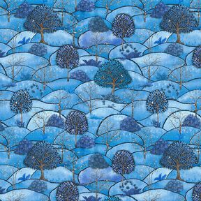 Winter Landscape Digital Print Half Panama Decor Fabric – light blue/midnight blue, 