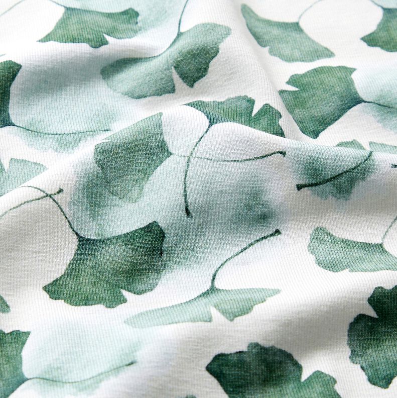 GOTS Cotton Jersey Ginko digital print – white/eucalyptus,  image number 2