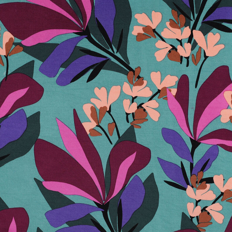 Rosella Stretch Spring Garden | Nerida Hansen – aqua blue/burgundy,  image number 1