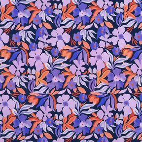 Flowers digital print soft sweatshirt fabric – midnight blue/lilac, 