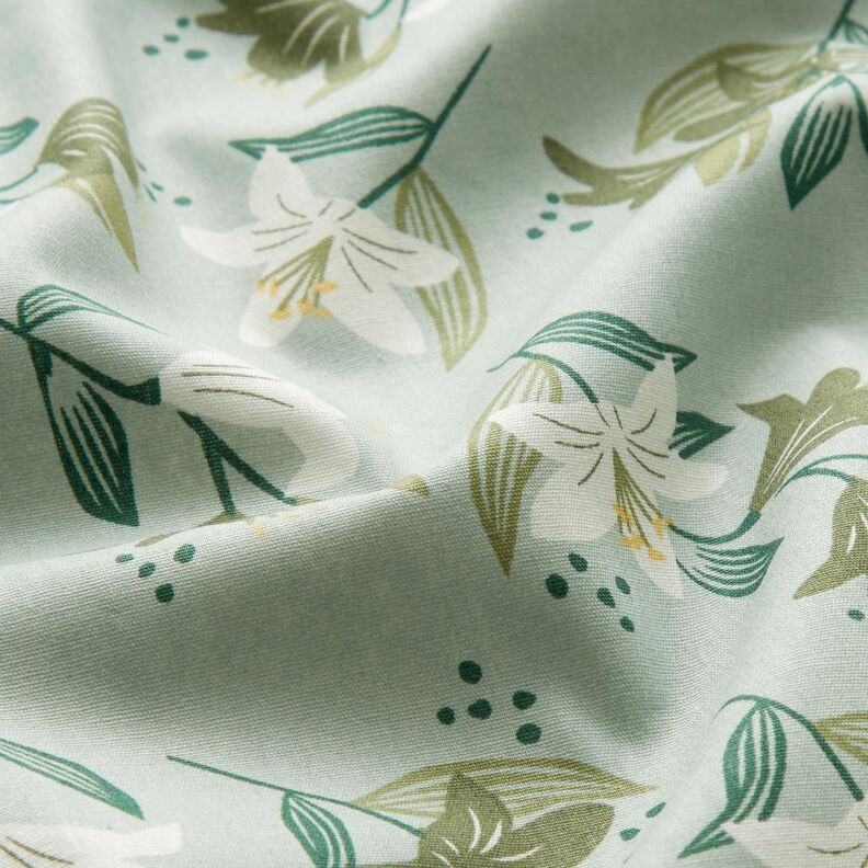 Cotton Poplin Lilies – pale mint/light khaki,  image number 2