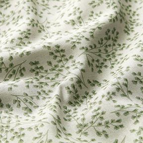 Decor Fabric Half Panama Fine Leafy Vines – natural/lime green, 