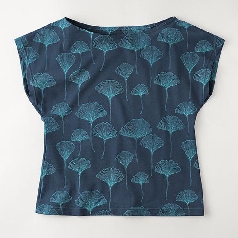 Cotton Jersey Ginkgo Leaves – navy blue,  image number 6