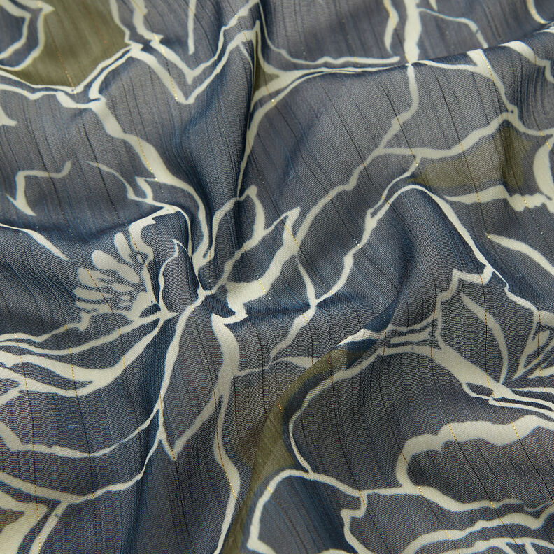 Crepe Chiffon Large Flowers – navy blue/khaki,  image number 3