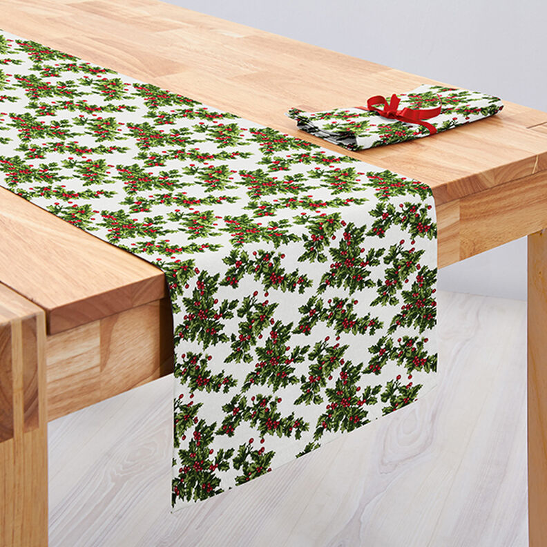 Canvas Decor Fabric Mistletoe Twigs – green/red,  image number 7