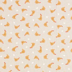 Decor Fabric Half Panama small chickens – natural/curry yellow, 