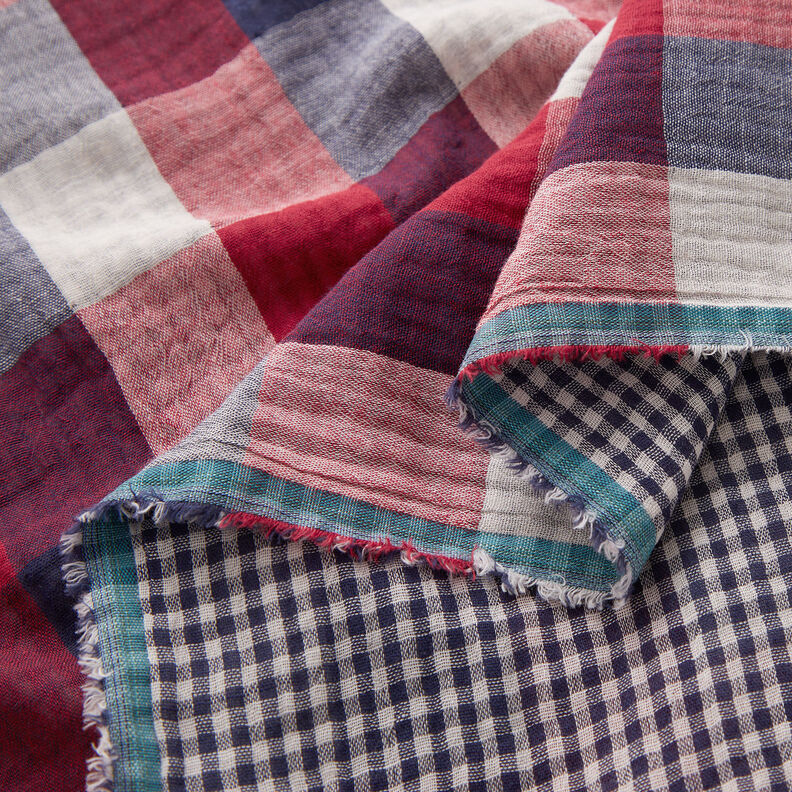 Double Gauze/Muslin Large and small checks | by Poppy navy blue/dark red,  image number 4