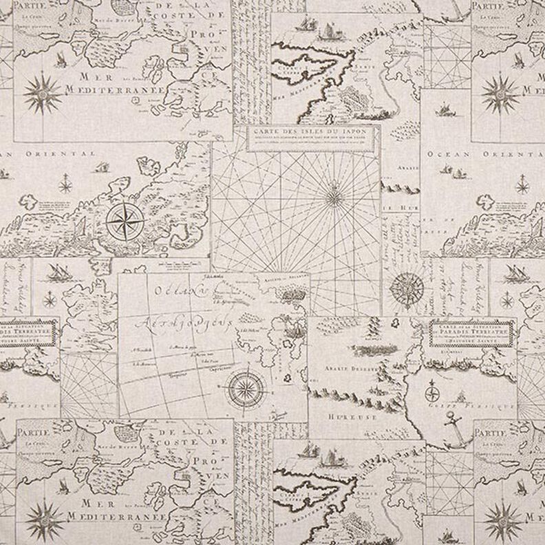 Decor Fabric Half Panama nautical chart – natural,  image number 1