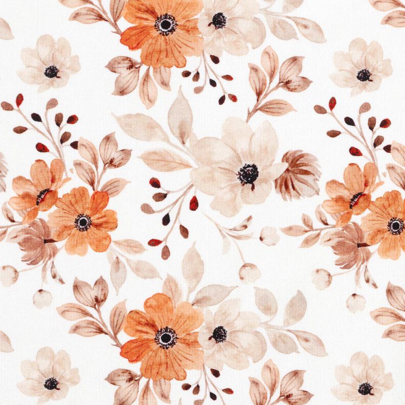 GOTS French Terry delicate flowers – white/peach orange,  image number 1