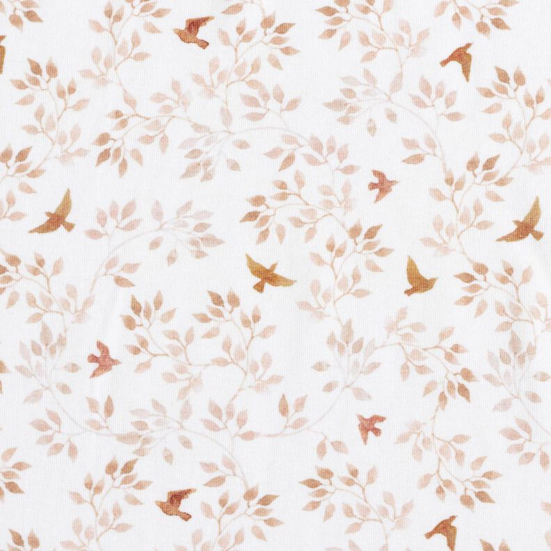 GOTS Cotton Jersey Branches & Birds Digital Print – white/copper,  image number 1