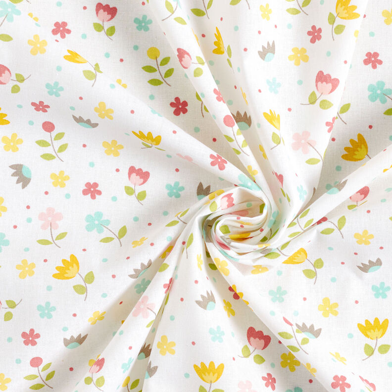 Cotton Poplin Flower meadow and dots – white,  image number 3