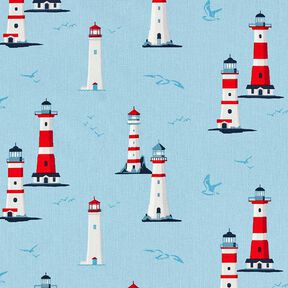 Cotton Cretonne lighthouses – sky blue, 