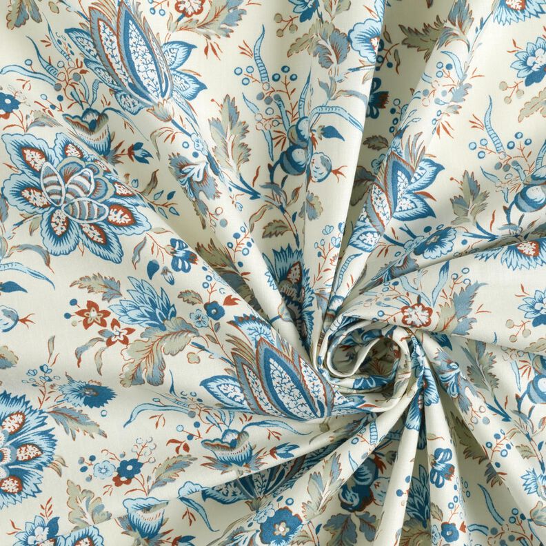 Cotton Poplin delicate paisley flowers – cream/baby blue,  image number 3