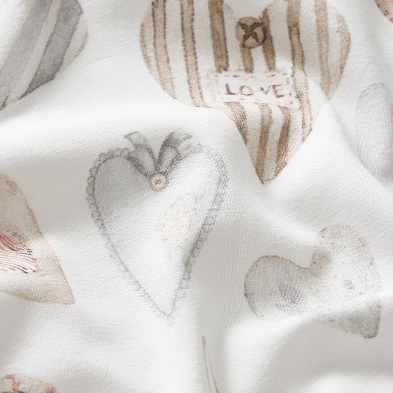 Cotton Jersey watercolour hearts Digital Print – ivory/blue grey,  image number 2