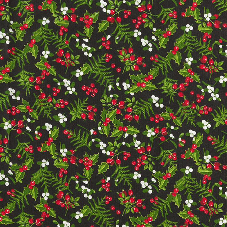 Cotton Cretonne Mistletoe – black/red,  image number 1