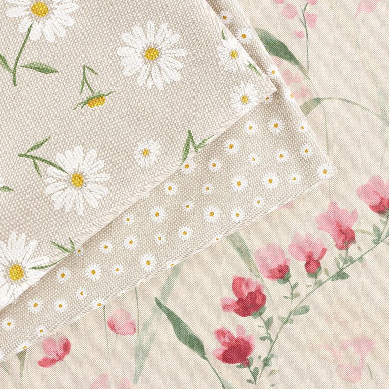 Decor Fabric Half Panama scattered daisies – natural/white,  image number 5