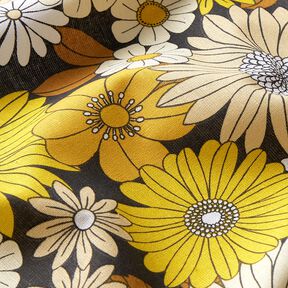 Cotton Cretonne large retro flowers – black/sunglow, 