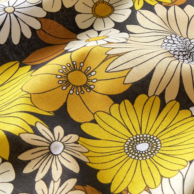 Cotton Cretonne large retro flowers – black/sunglow,  image number 2