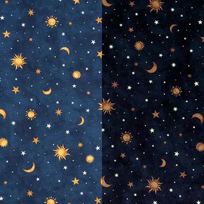 Decor Fabric Glow in the dark night sky – gold/navy blue, 